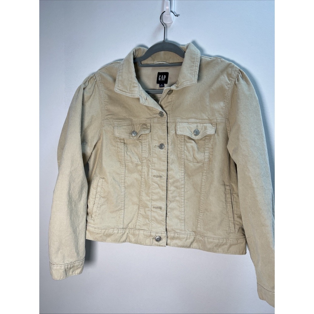 Gap Womens Beige Puff Sleeve Button Up Corduroy Jacket Size X-Large